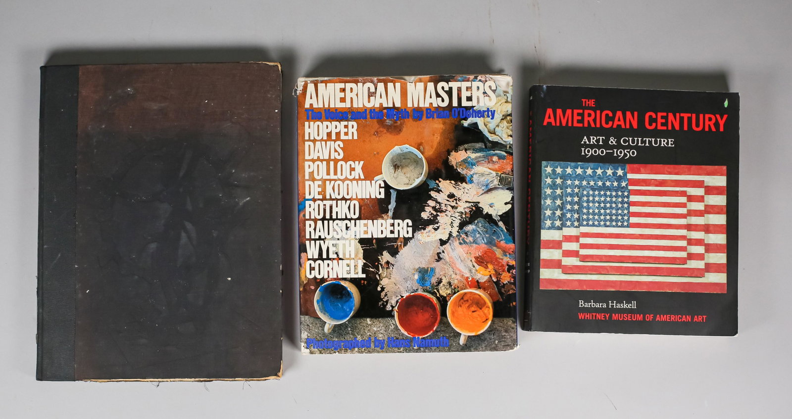 3 Books on Modern American Art and Artists: American Masters, The Voice and The Myth by Brian O'Doherty, 1988. The American Century, Art & Culture 1900-1950 by Barbara Haskell, 1999. Modern American Sculpture, Text by Dore Ashton, 1970. No dust