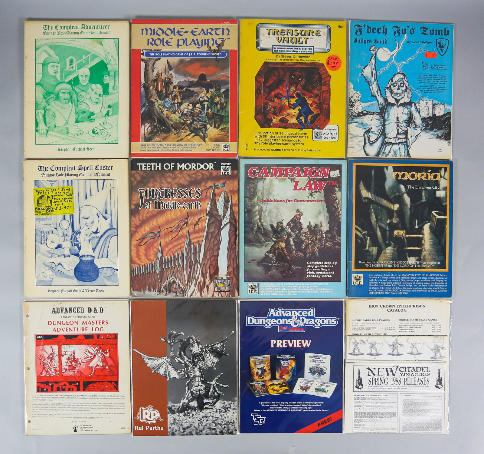 Role Playing Games Dungeons And Dragons: Iron Crown Enterprises (Virginia 1980-1997) Middle-Earth Role Playing Game. Summer 1985 Catalogue. Campaign Law. Teeth of Mordor Fortresses of Middle Earth. Moria The Dwarven City. TSR (Wisconsin 1973