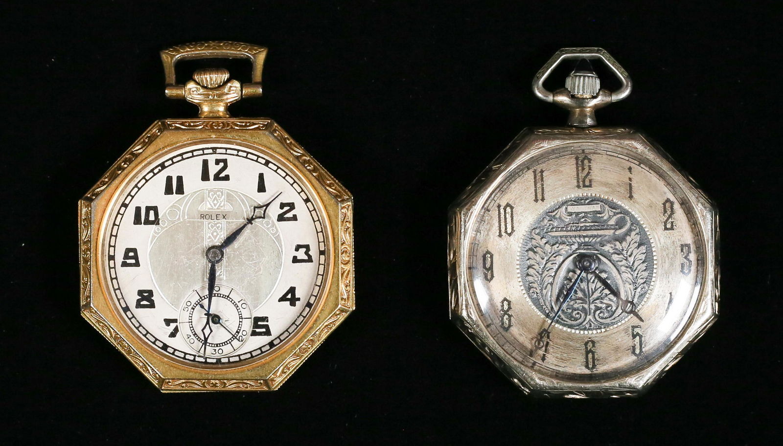 2 Art Deco Pocket Watches Waltham 14k & Rolex (1 of 6)