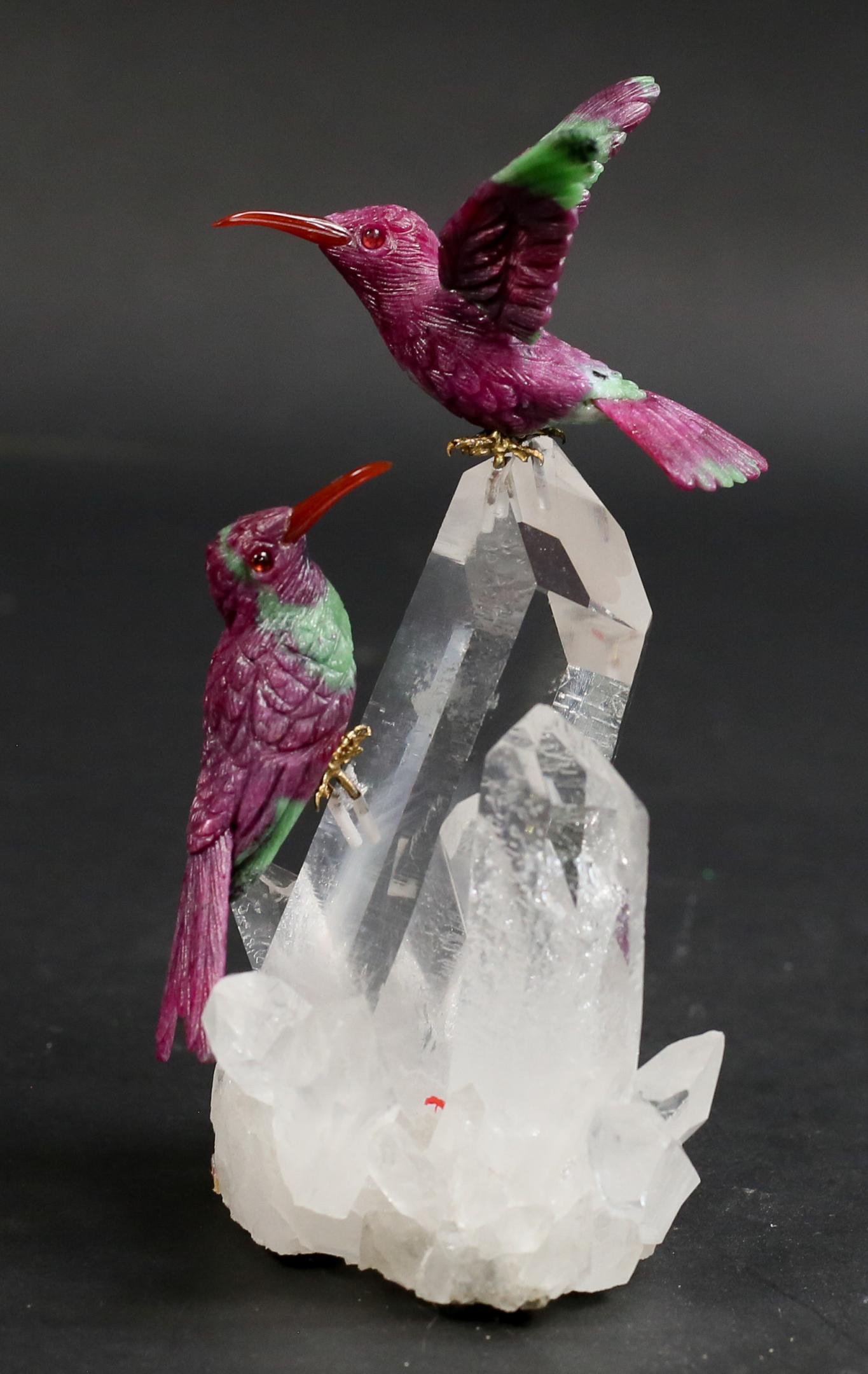 Peter Muller Ruby Zoisite Humminbirds on Quartz (1 of 7)