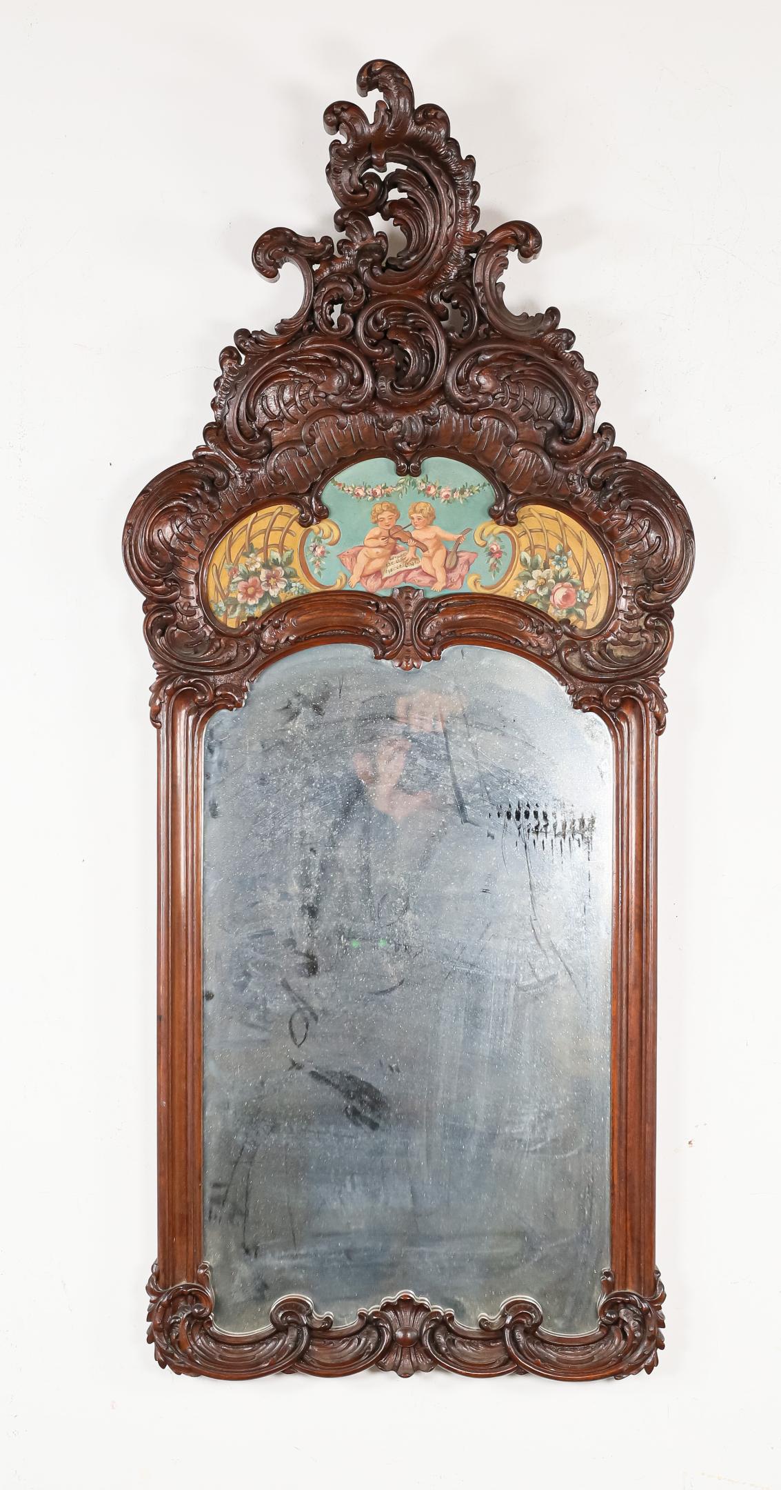 Carved Mirror With Hand Painted Cherubs (1 of 6)