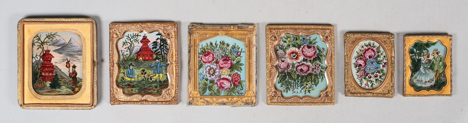 6 Reverse Painted Miniatures on Glass (1 of 12)