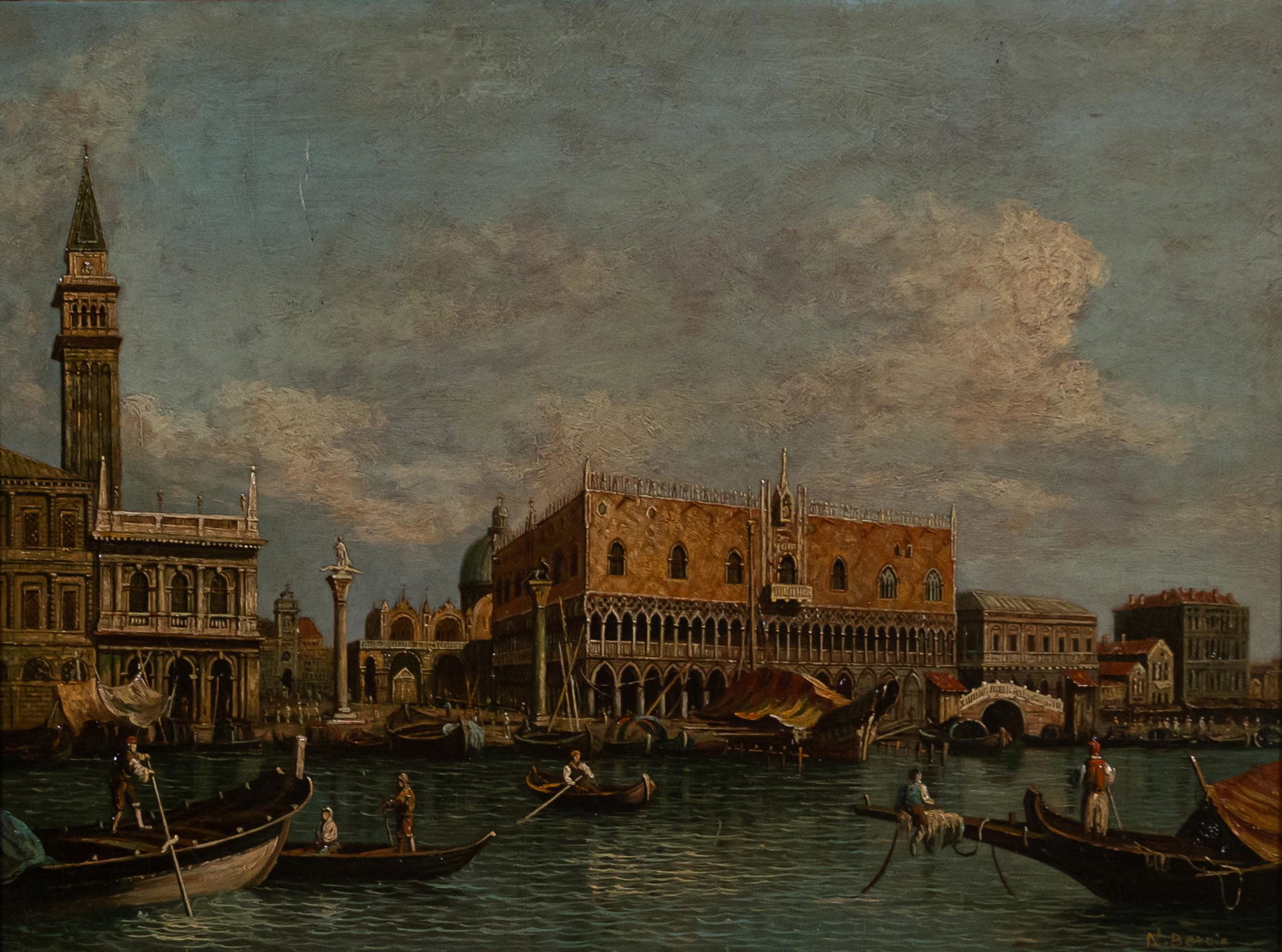 N. Bertin Oil on Panel Venetian Canal Scene (1 of 6)