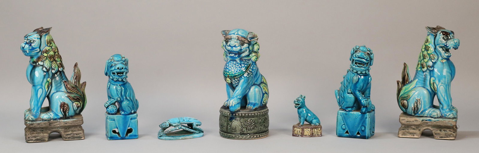 Group of 7 Chinese Turquoise Foo Dogs and Scarab (1 of 20)
