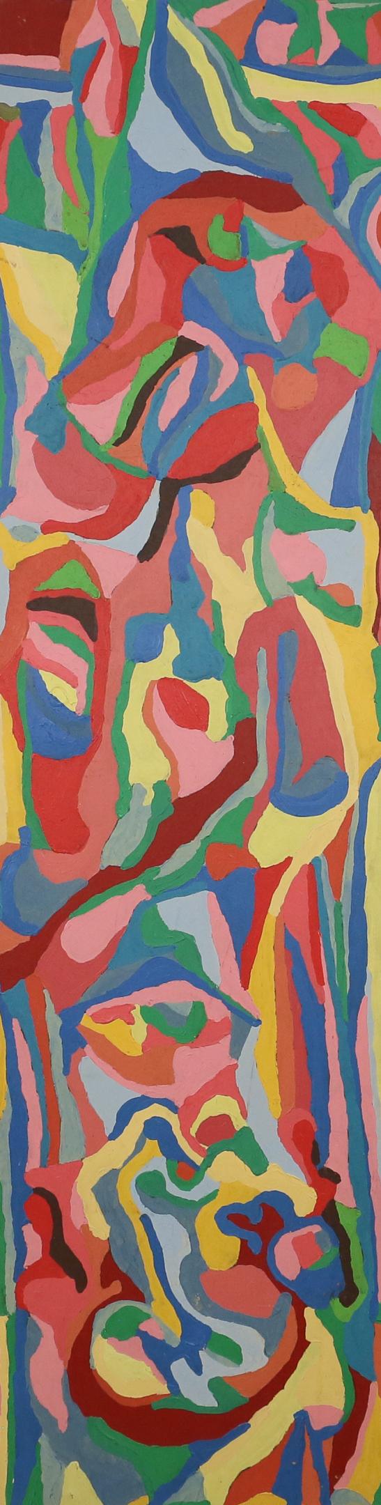 Stanley Lindwasser Acrylic on Door Panel Abstract: Stanley Lindwasser (American, Beacon, New York, 1947-2020). Acrylic on wooden door panel, abstract. Unsigned. 67" x 18". Large chip at top, chips along edges and at corners, minor paint loss at top an