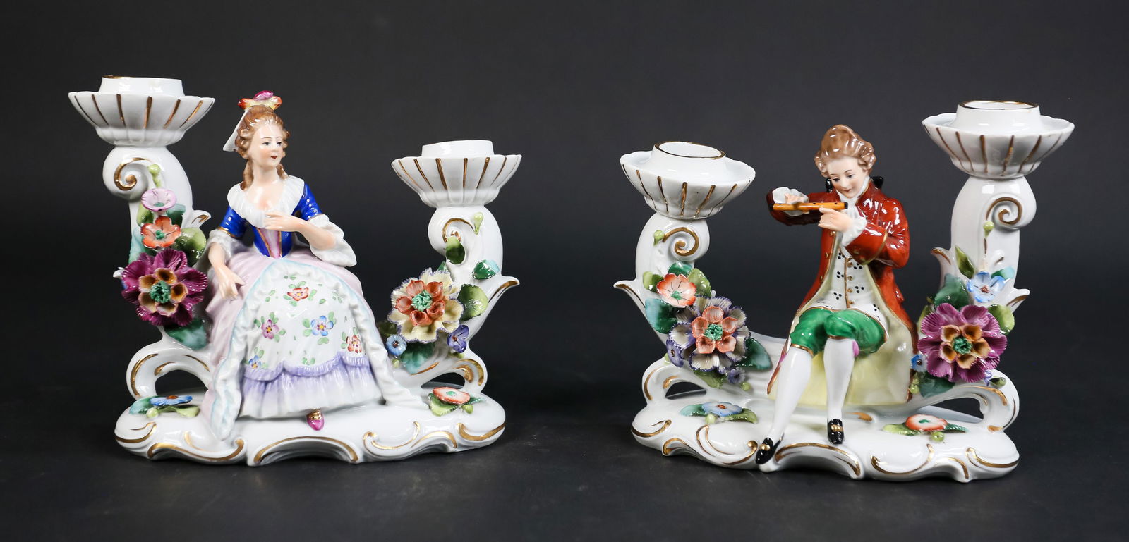 Pair of Sitzendorf Porcelain Candlesticks (1 of 15)