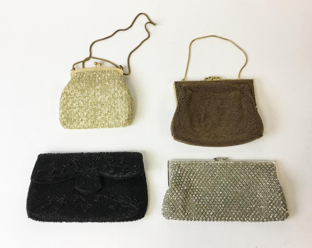 Lot of 4 Beaded Bags: Including Walborg, Guy d'Ys. Black bag 8 1/4"L