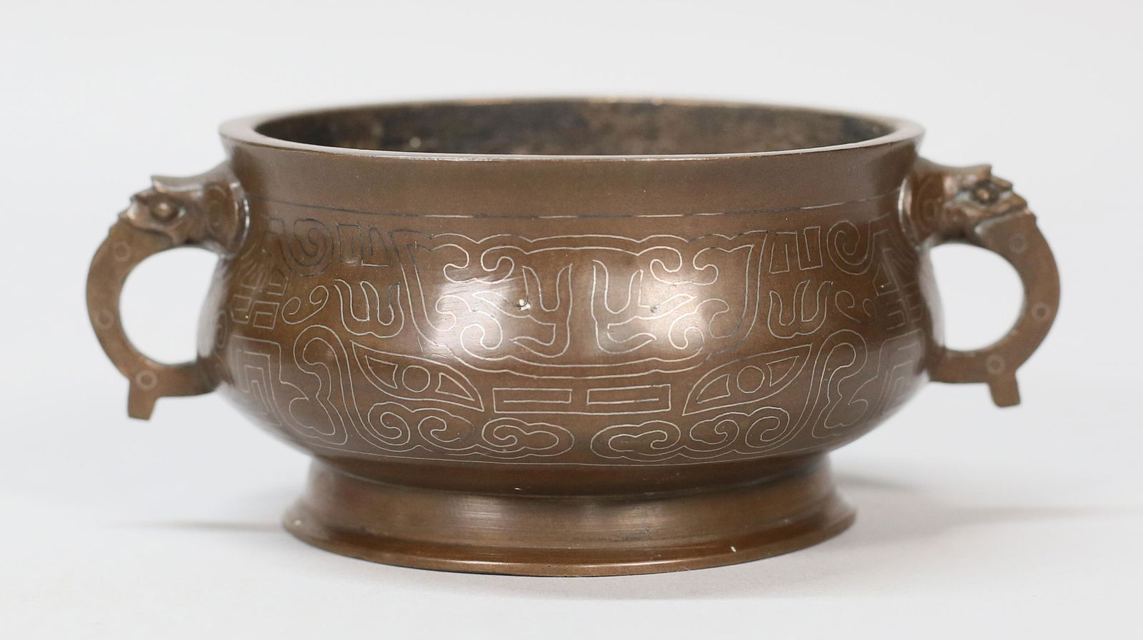 Chinese Bronze & Silver Inlay Censer Shi Sou Mark (1 of 6)