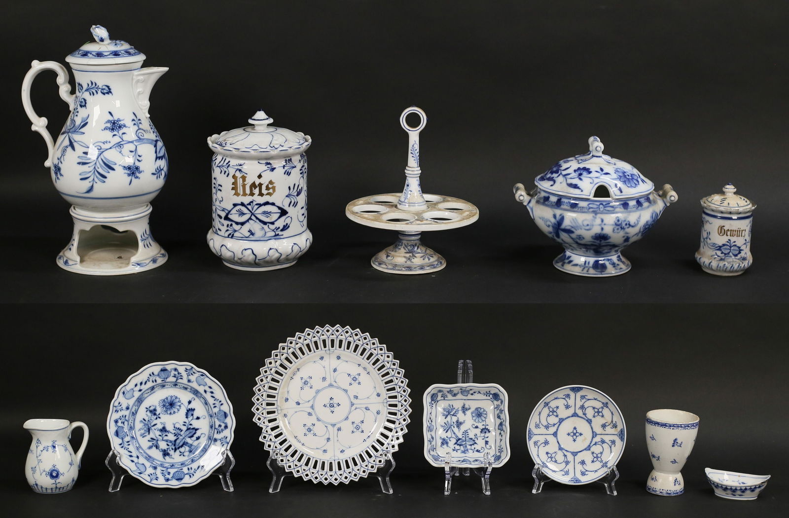 12 Pieces Blue Fluted & Blue Onion Style Porcelain (1 of 20)