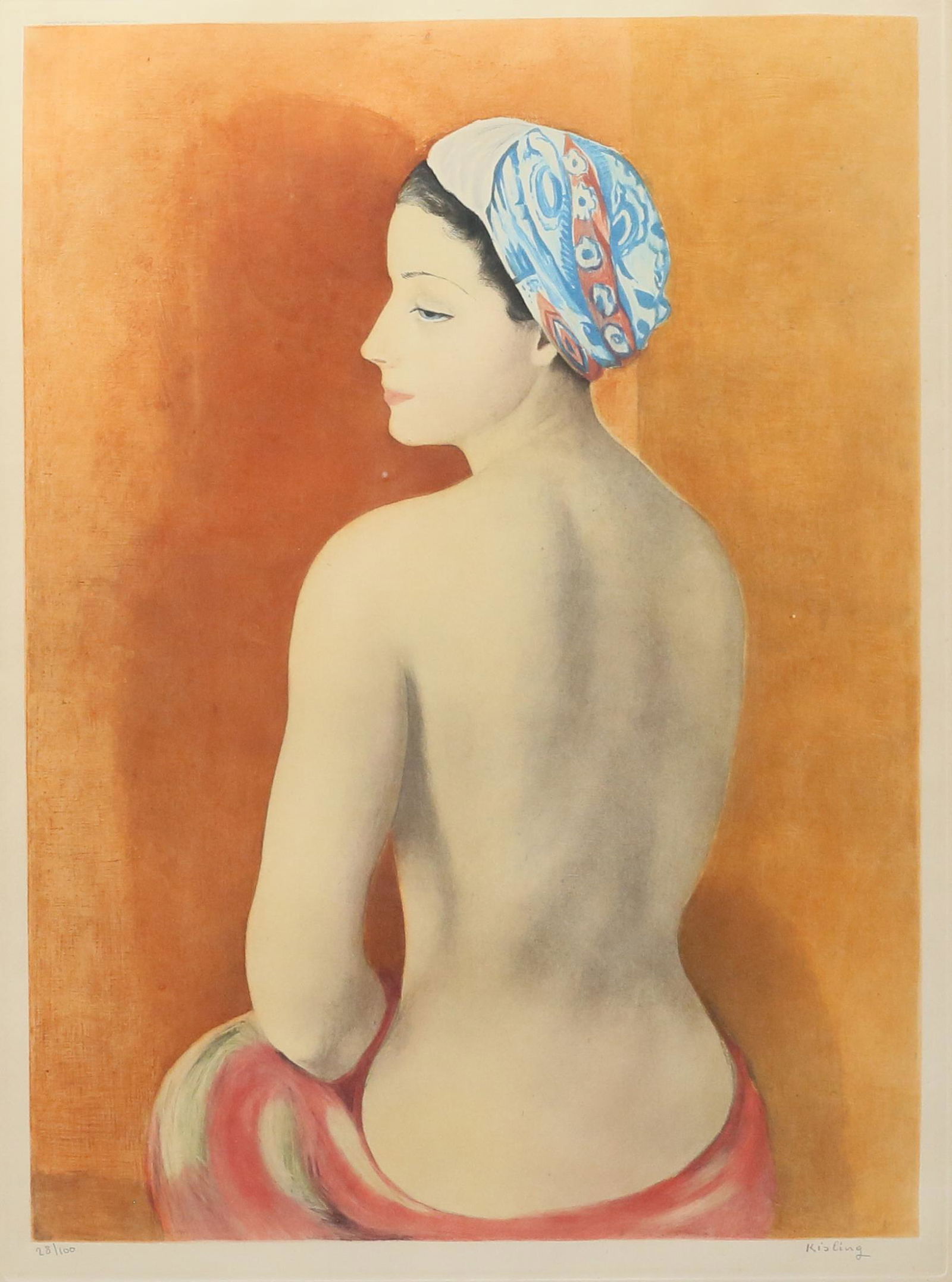 Moise Kisling Etching With Aquatint Nu au Turban: Moise Kisling (France / Poland, 1891-1953). Etching with aquatint portrait of a woman, Nu au Turban. Pencil signed lower right and numbered 28/100 in pencil lower left. 1952, Editions C. Guillard, Par