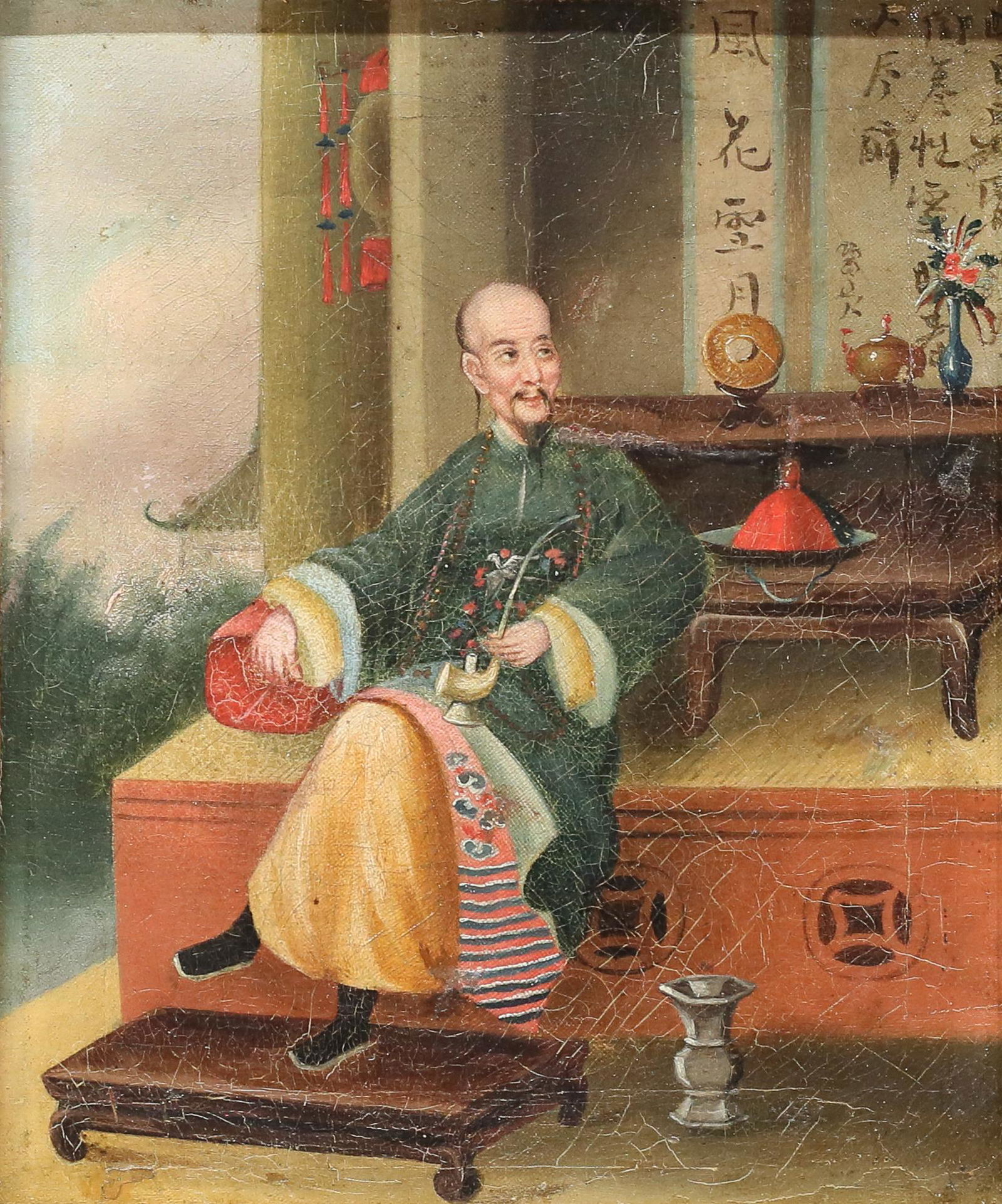 Oil on Canvas Howqua in the Style of Tingqua: In the style of Tingqua (China, 1809-1870) and Lamqua (China, 1801-1860), after George Chinnery (England, 1774-1852). Chinese oil on canvas, portrait of Hoqua. In the style of Tingqua and Lamqua, afte