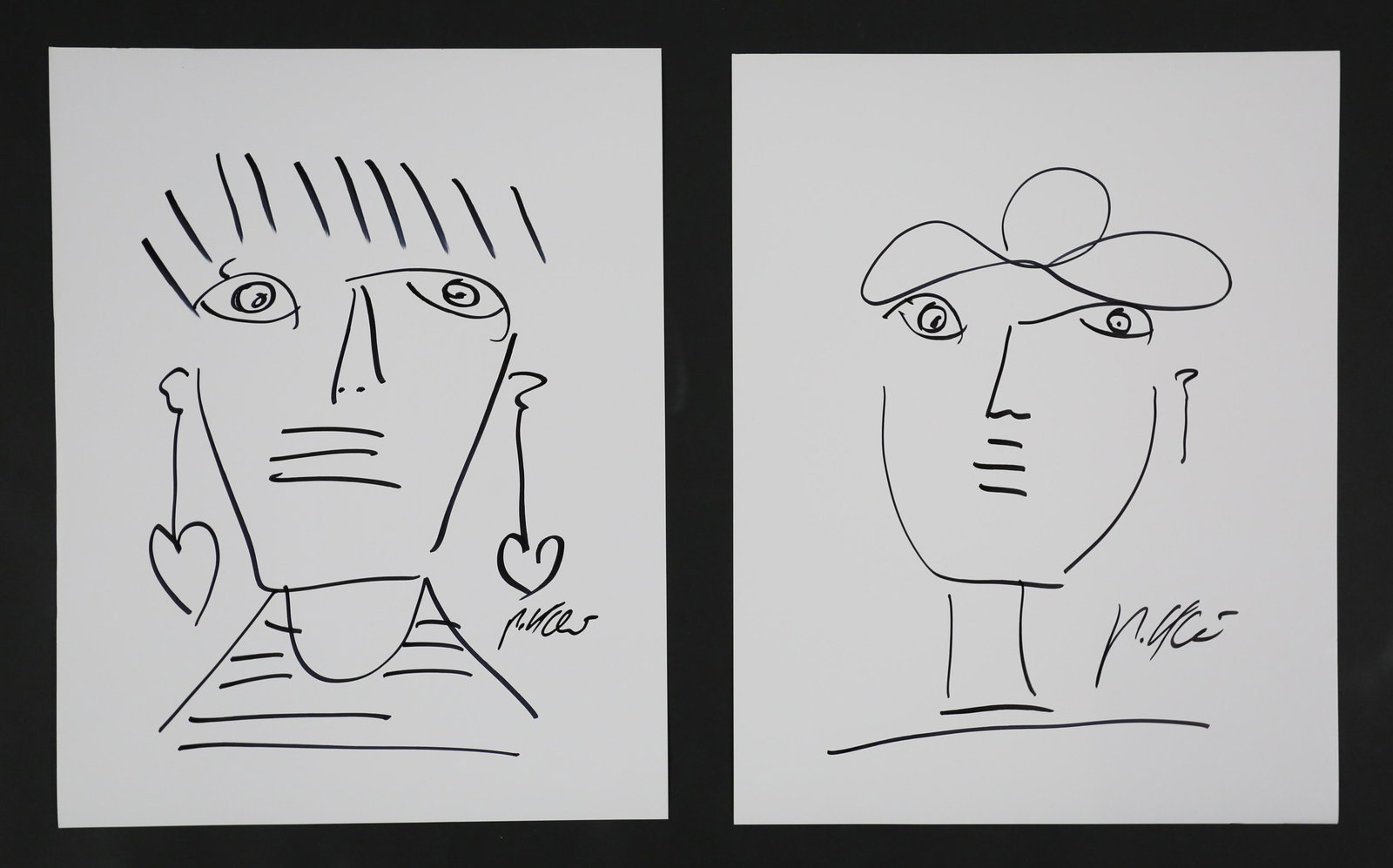 2 Peter Keil Marker on Paper Portraits: Peter Robert Keil (Germany, 1942-). 2 marker on paper abstract portraits. Both signed lower right, and with COAs on verso. Both unframed. Each sheet 28" x 22". Some minor creasing to top and bottom ed
