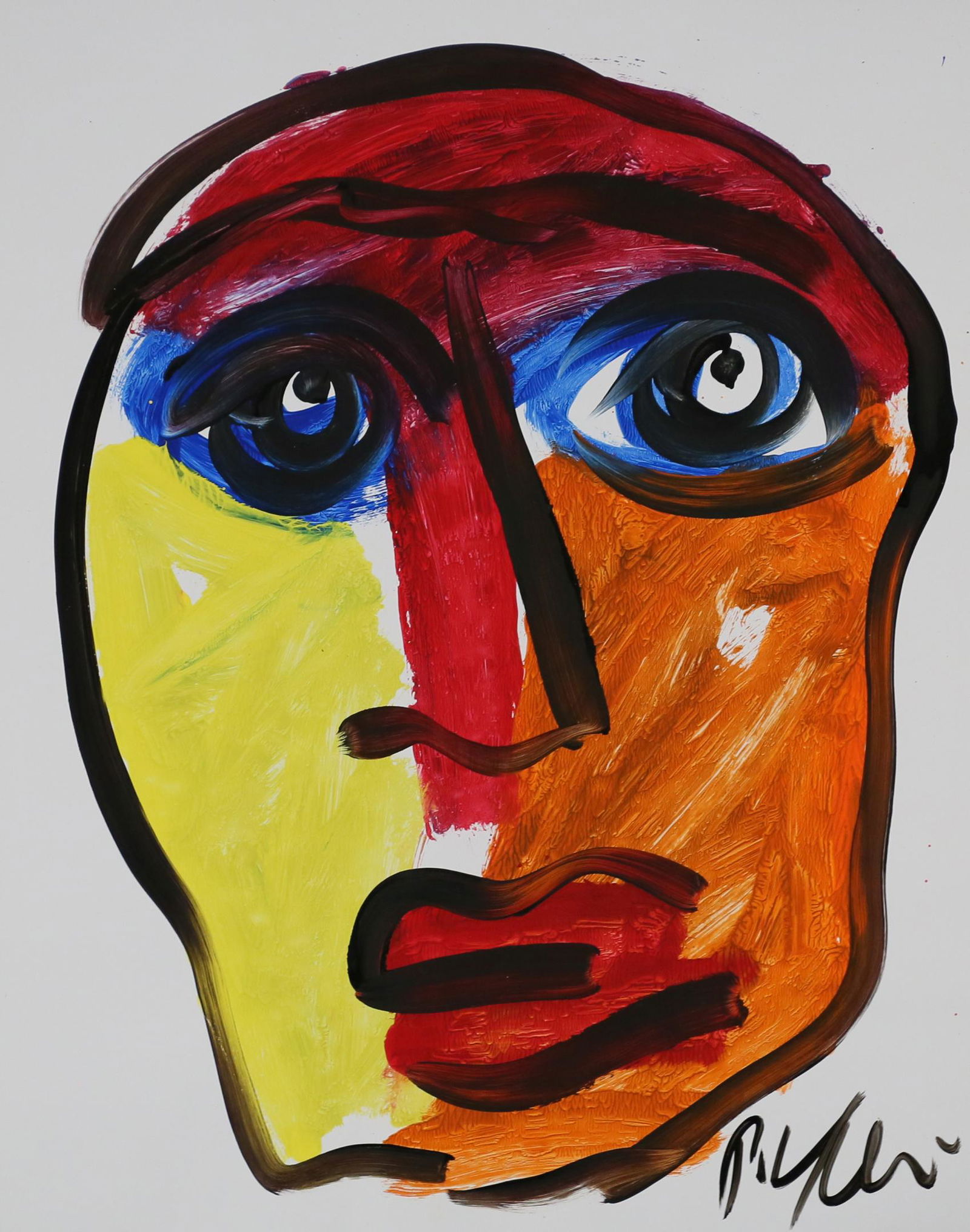 Peter Keil Acrylic on Paper Portrait: Peter Robert Keil (Germany, 1942-). Acrylic on paper, abstract portrait. Signed lower right. With COA on verso. Unframed. Sheet 28" x 22". Some waviness to paper.