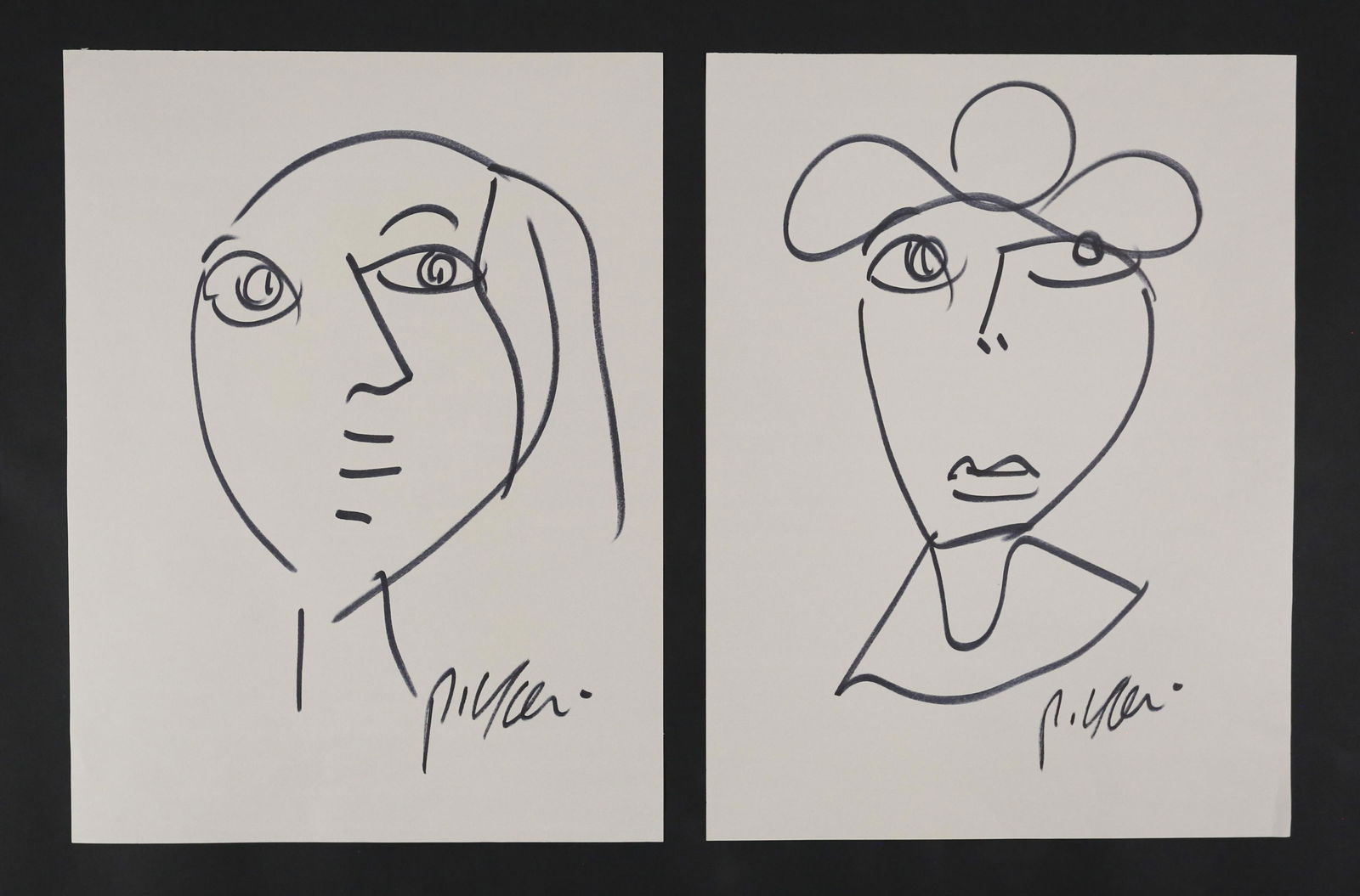 2 Peter Keil Marker on Paper Portraits: Peter Robert Keil (Germany, 1942-). 2 marker on paper abstract portraits. Both signed lower right. Unframed. Each sheet 24" x 18".