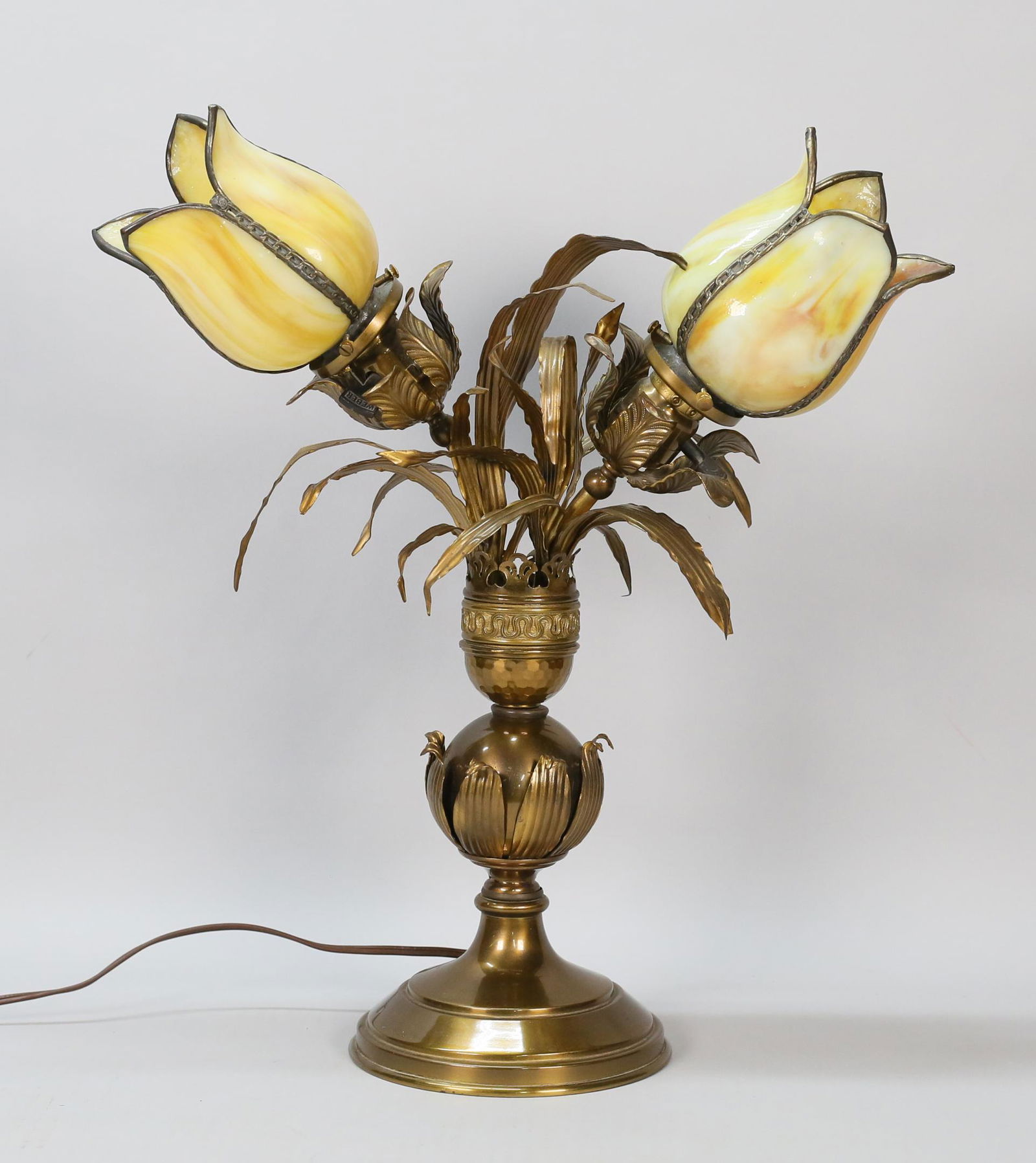 Benziger Brothers Brass & Slag Glass Tulip Lamp (1 of 15)