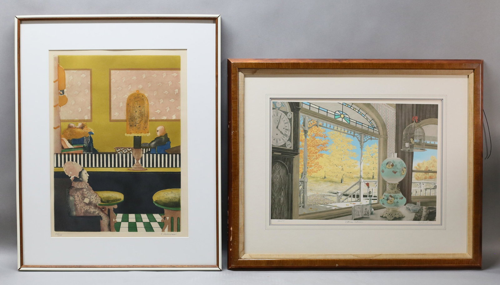 Mel Hunter Lithograph & Elie Abrahami Etching: 2 piece art lot.Mel Hunter (American, 1927-2004), artist's proof lithograph, Victorian Autumn, signed, dated 1979, titled and numbered AP 6/35 in pencil in the lower margin, with artist's info on vers