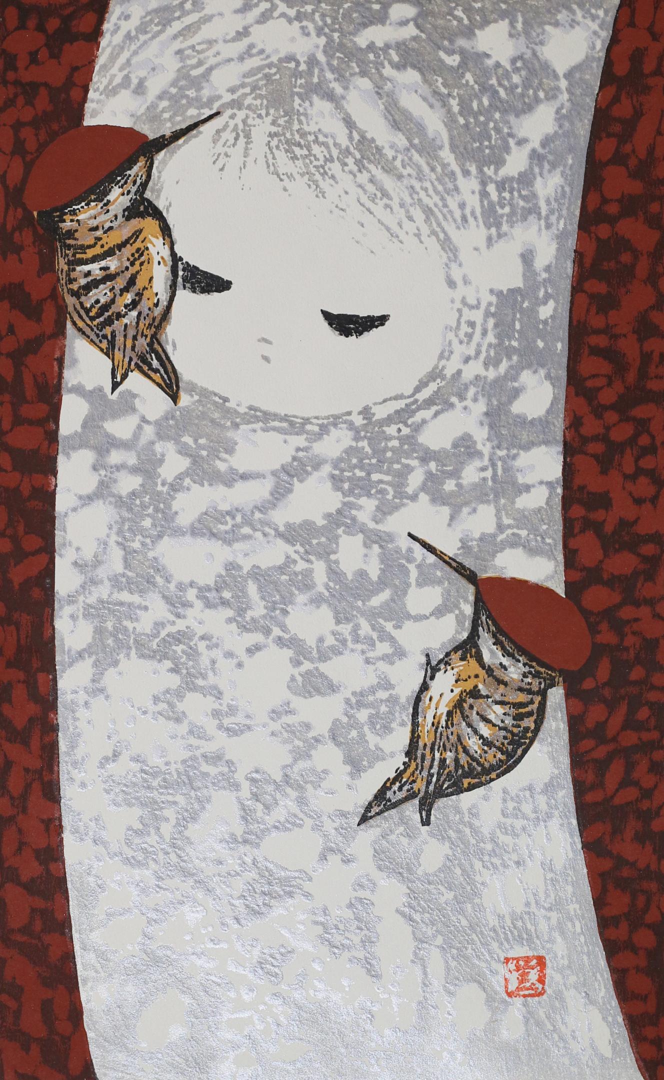 Karou Kawano Woodblock Girl With Hummingbirds (1 of 6)