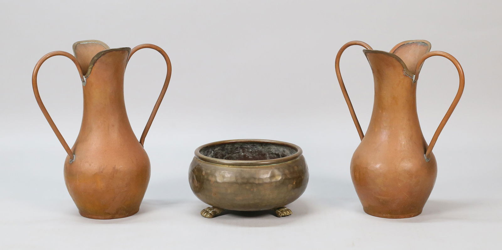 Pair of Copper Vases & Russian Brass Bowl (1 of 13)