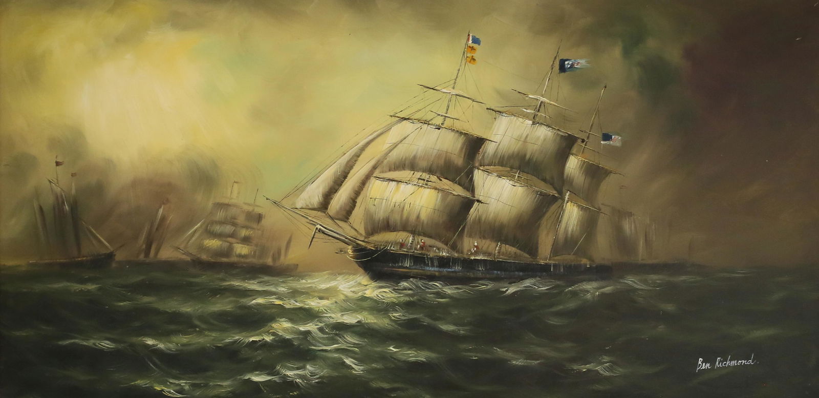 Ben Richmond Oil on Canvas Clipper Ship (1 of 5)