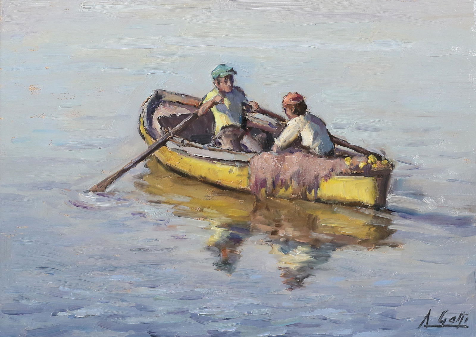 Ambrosio Gatti Oil on Masonite People in Rowboat (1 of 6)