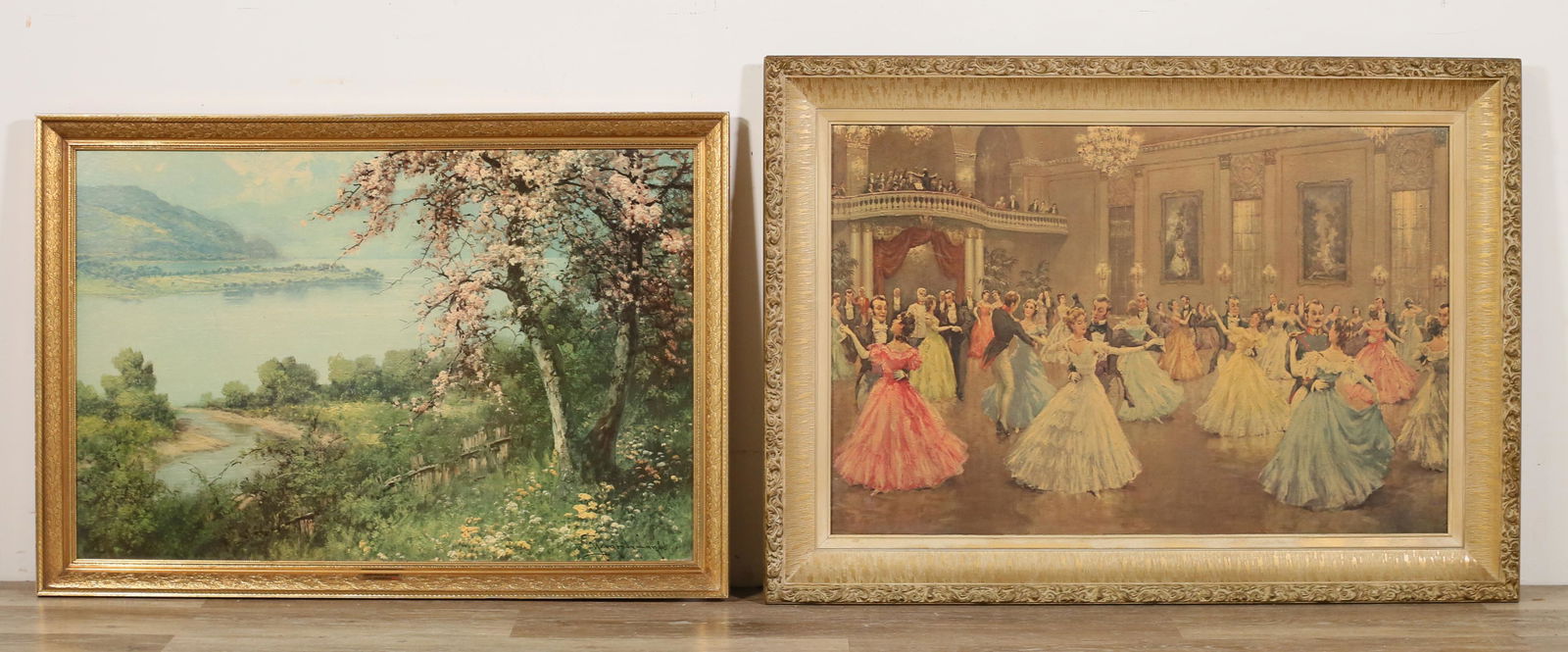 2 Prints After Albo & Neogrady: 2 prints. After August Albo (Estonia, 1893-1963), print ballroom scene, after Albo's Strauss Waltz, 23 1/4" x 35 1/2" (with frame 30 3/4" x 42 3/4"); After Laszlo Neogrady (Hungary, 1861-1942), print
