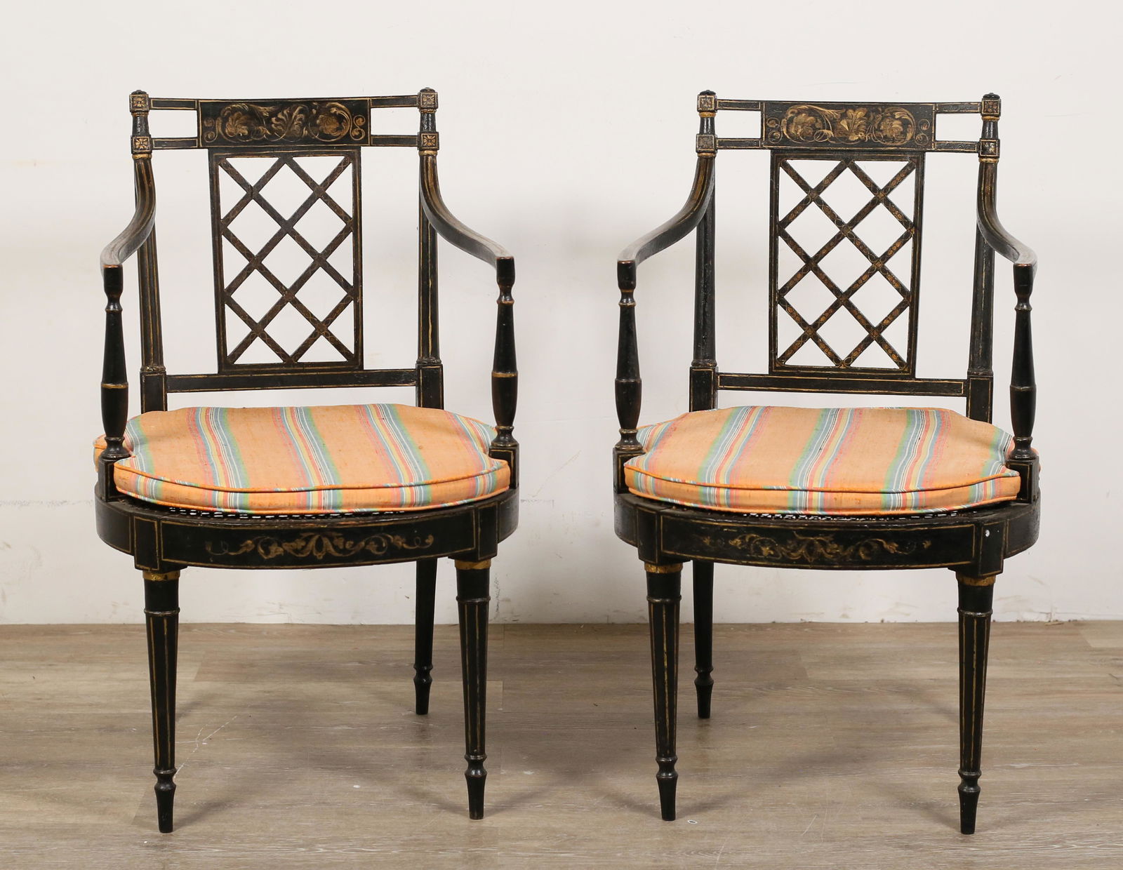 Pair of Regency Style Chinoiserie Caned Armchairs (1 of 20)