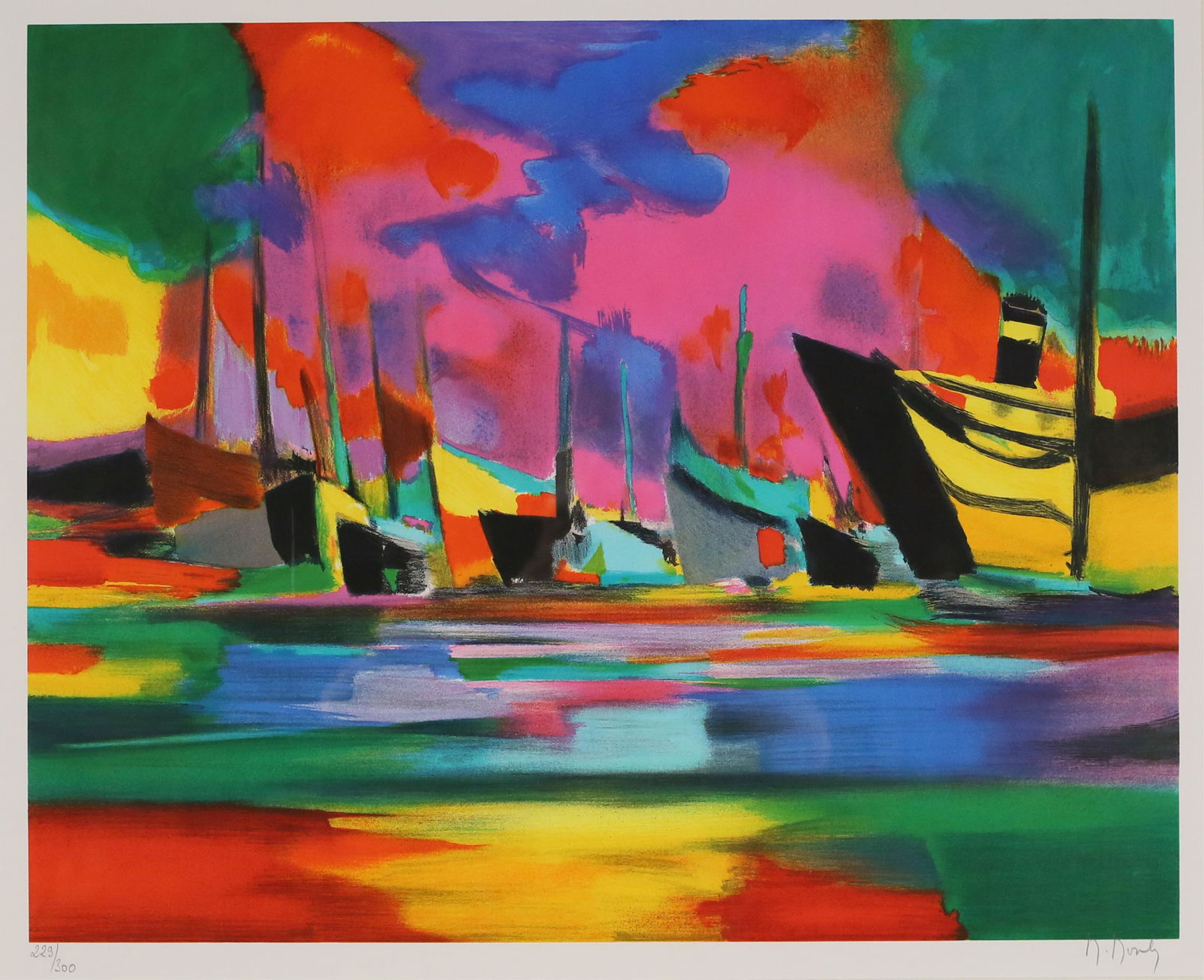 Marcel Mouly Lithograph L'Interieur Venitien: Marcel Mouly (France, 1918-2008). Lithograph, L'Interieur Venitien 3 femmes. Pencil signed lower right and numbered 229/300 lower left. 23 1/4" x 28 5/8" (with frame 37 3/4"" x 43"). Chips and losses