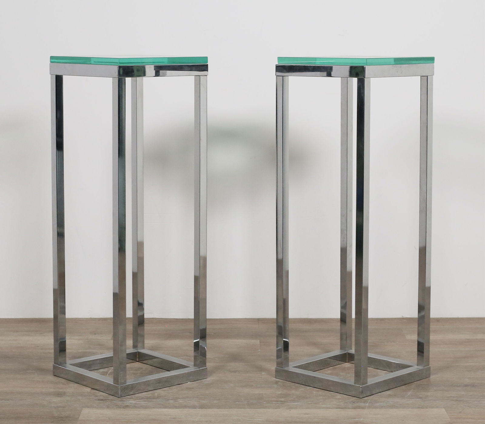 Pair of Modernist Chrome & Glass Pedestal Tables (1 of 13)