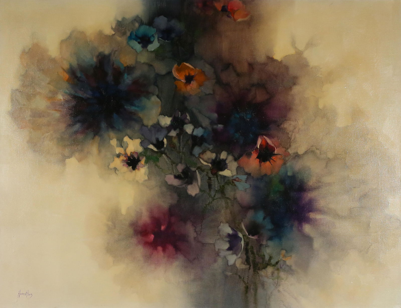 Florence Hasenflug Oil on Canvas Abstract Flowers (1 of 6)