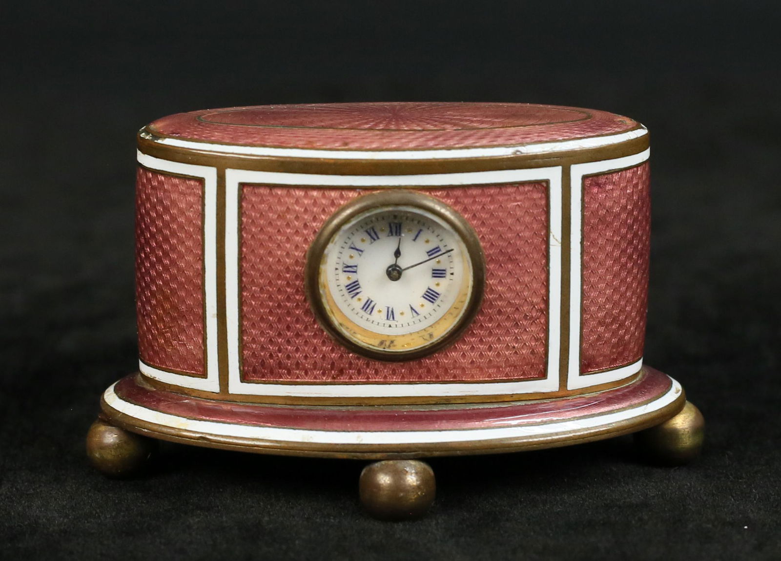 Brass & Guilloche Enamel Travel Clock (1 of 9)