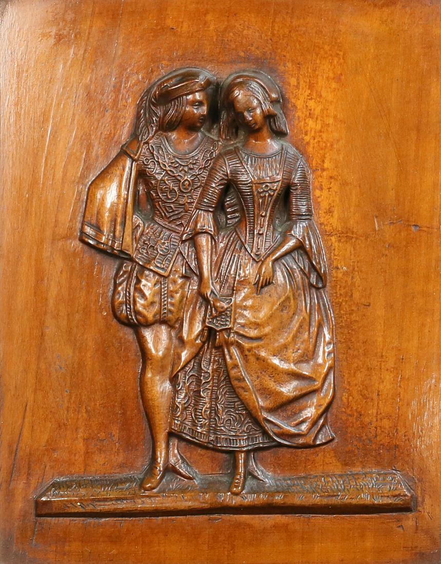 Black Forest Carved Wood Plaque Couple (1 of 6)