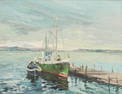 Herbert S. Wyllie Oil on Board Boat at Dock