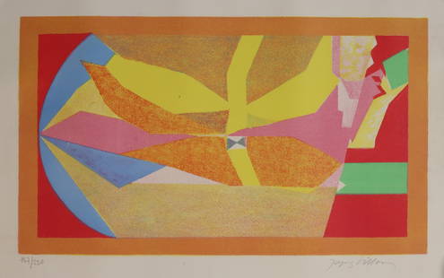 Jacques Villon Lithograph Abstract: Jacques Villon (France, 1875-1963). Lithograph, geometric abstract. Pencil signed lower right and numbered 187/200 in pencil lower left, GG blindstamp lower left. 15" x 22". Unframed. Stored rolled, s