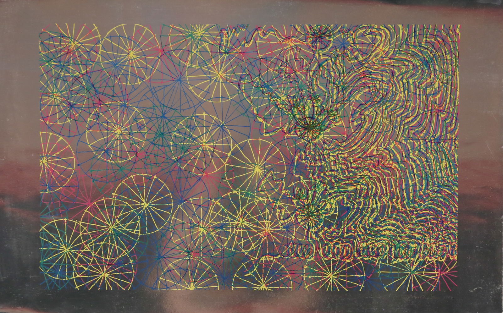 Bernard Cohen Screenprint Silver: Bernard Cohen (British, 1933-). Silkscreen, Silver. Hand signed and dated 1964 lower right and numbered 41/45 lower left. 23" x 36". Unframed. Creases and scratches throughout margins and to edges, co