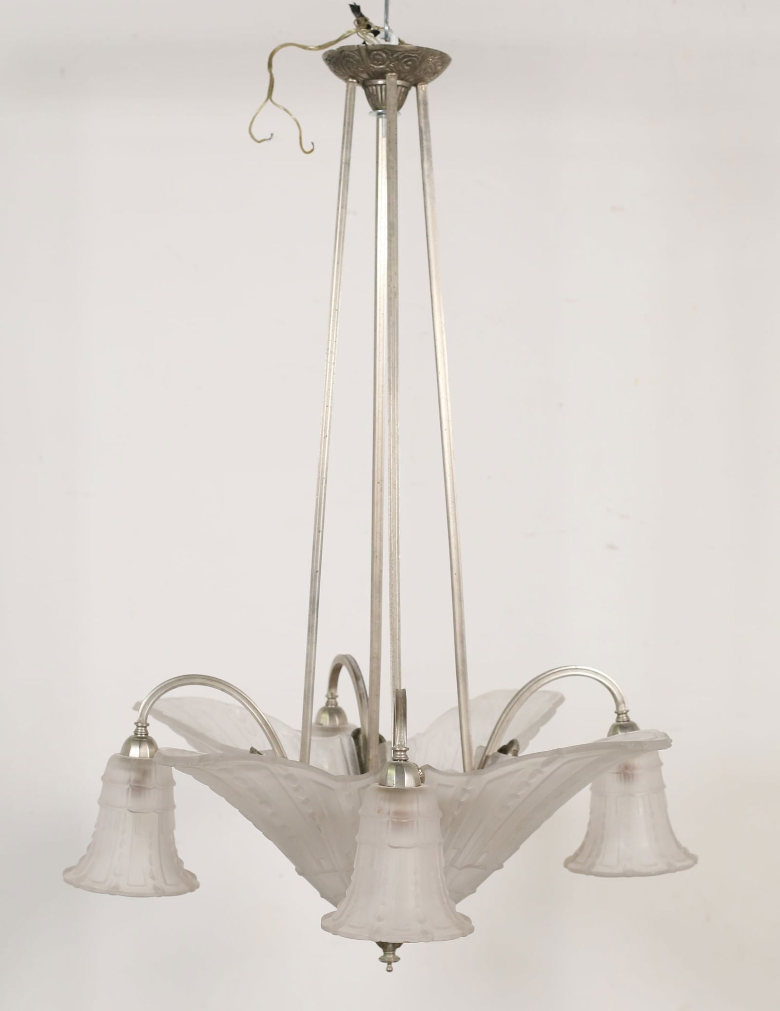 French Art Deco Frosted Glass Chandelier (1 of 17)