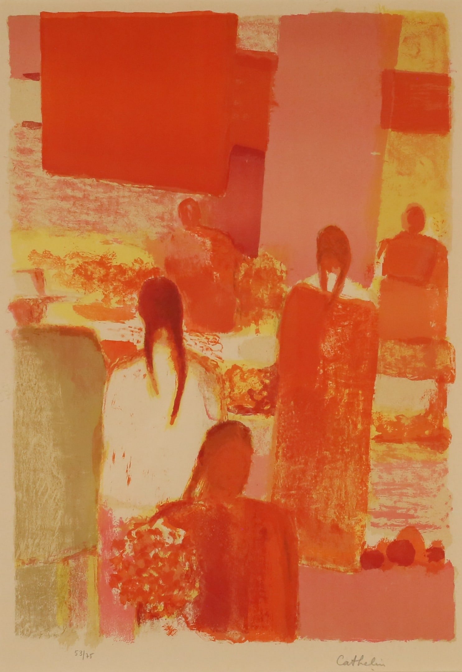 Bernard Cathelin Lithograph Marche du Toluca: Bernard Cathelin (France, 1919-2004). Lithograph on paper, Marche du Toluca. Pencil signed lower right and numbered 53/75 in pencil lower left. With David B. Findlay Gallery, New York label with info