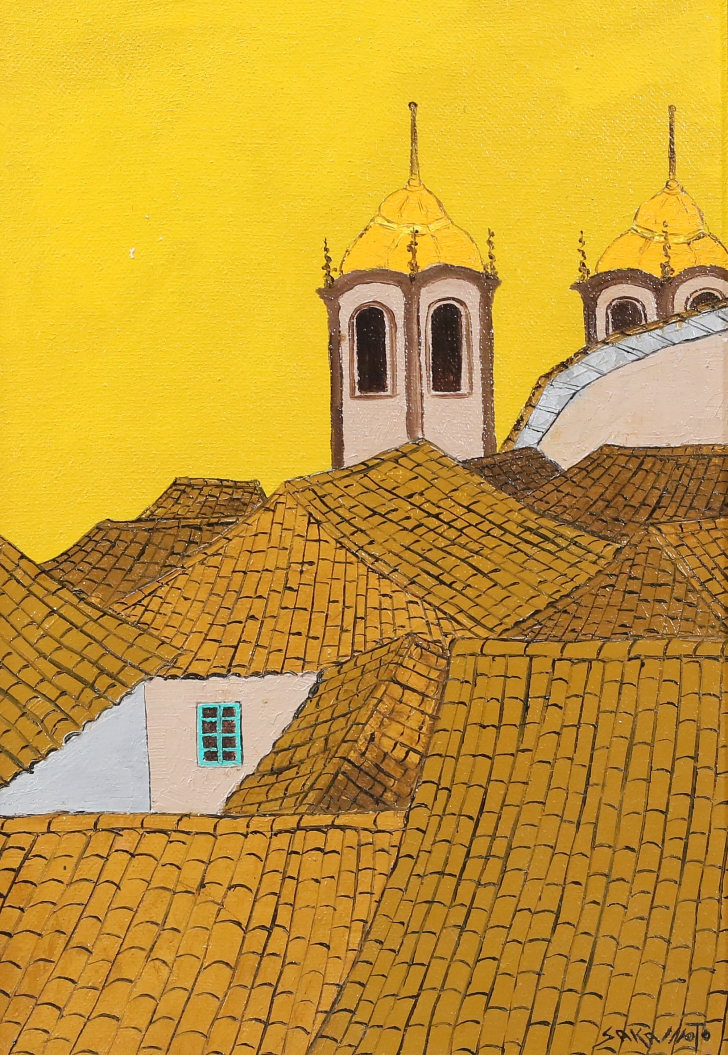 Signed Sakamoto Oil on Canvas Cityscape (1 of 5)