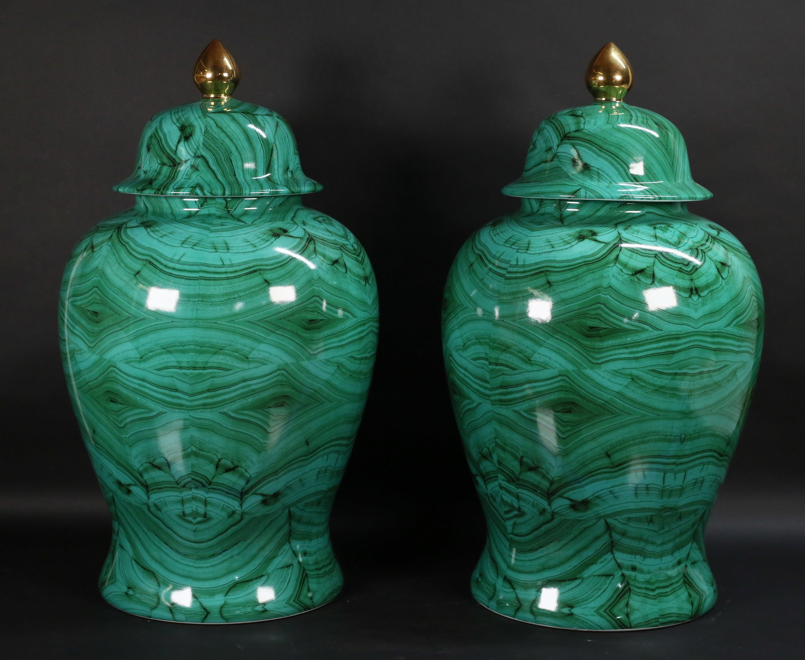 Pair of Faux Malachite Porcelain Temple Jars (1 of 18)