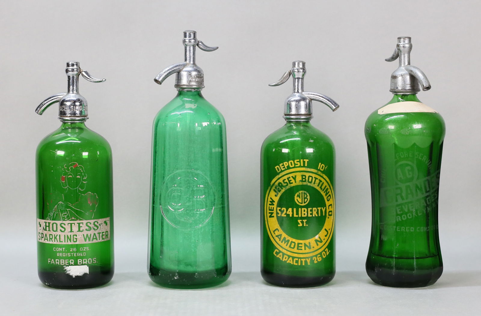 4 Vintage Green Glass Seltzer Bottles (1 of 16)