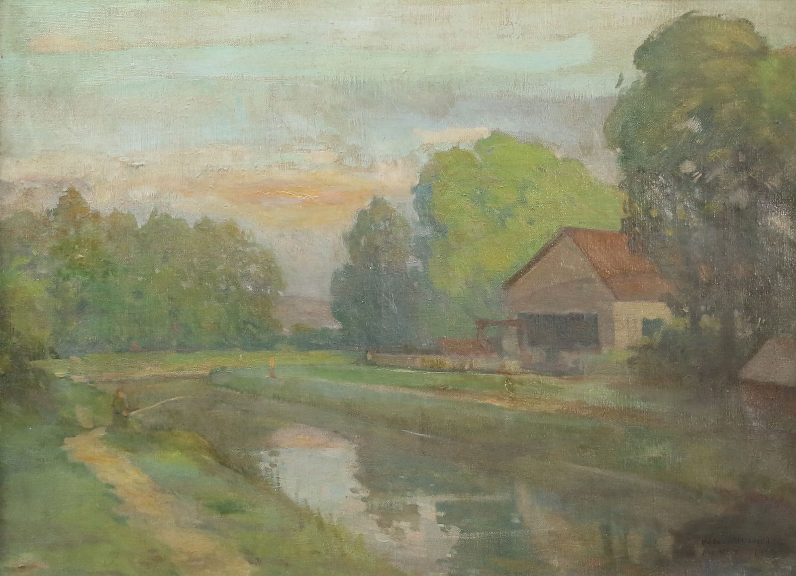 William Robert Shulgold Oil on Canvas My House: William Robert Shulgold (Russia / American, 1897-1989). Oil on canvas house in landscape, My House in Pittsburgh. Signed and dated W.R. Shulgold Moret 1925 lower right. 17 5/8" x 23 5/8" (with frame 2