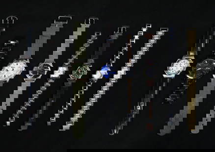 Lot of Watches Including Gruen, Elgin, Fossil: Lot of watches including: Atomic On Time, Giorgio Armani 3ATM, Wilson, Fossil, Gruen man's watch, Remington (no band), Swiss Army, Elgin, Timex Carriage, Timex ladies watch, Gruen ladies watch, Gydawl