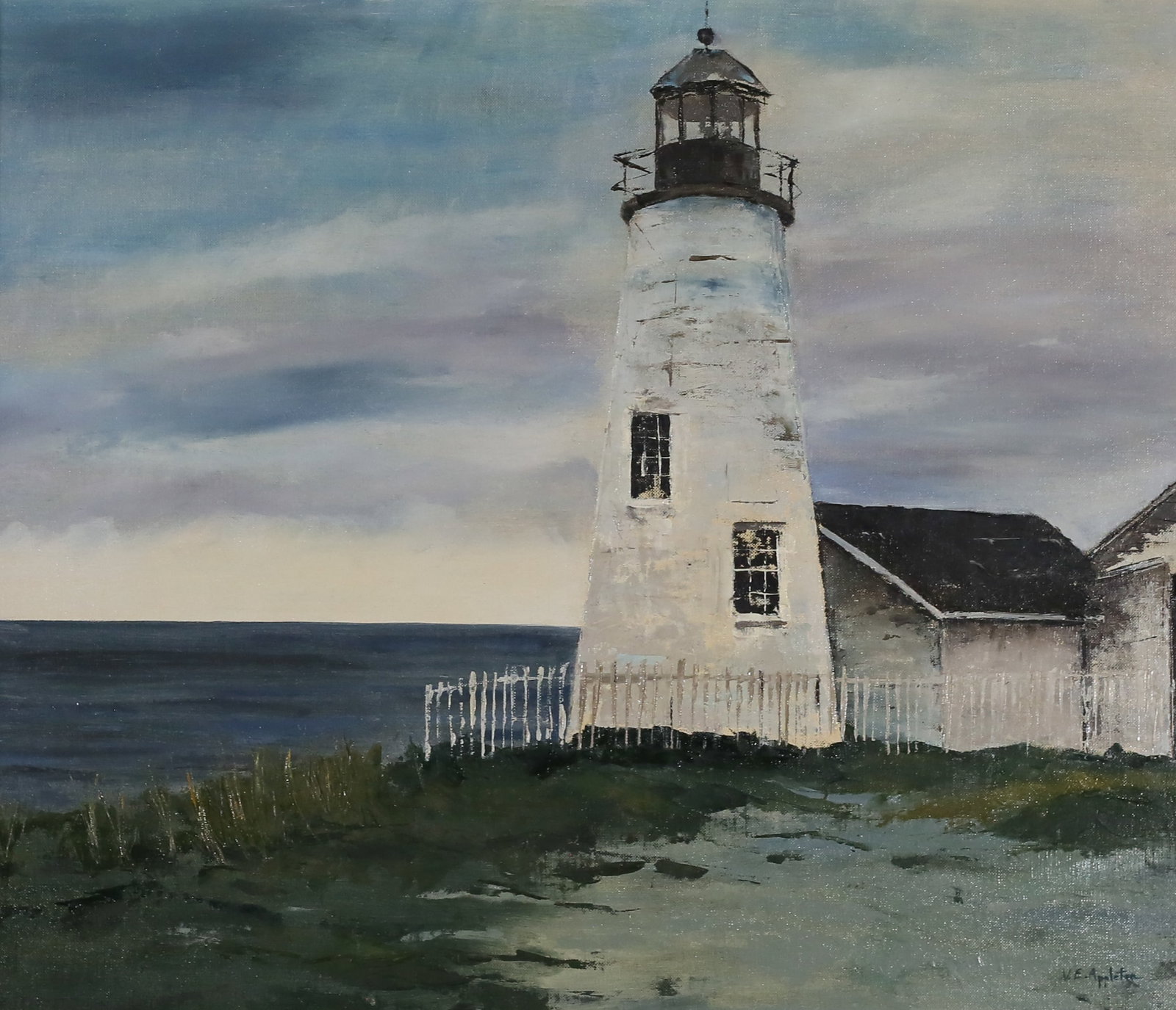 V.E. Appleton Oil on Canvas Panel Pemaquid Light (1 of 6)