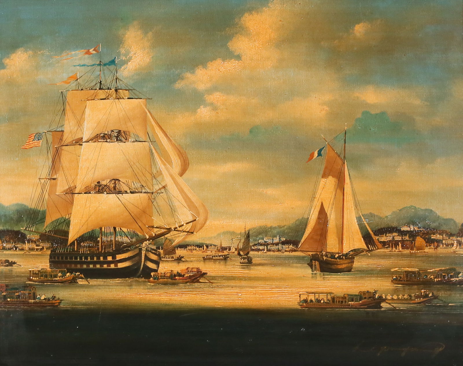 Signed Oil on Canvas Harbor Scene (1 of 6)