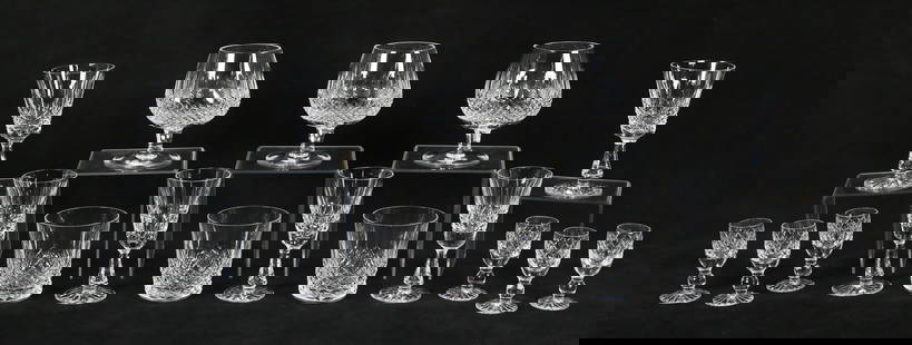 18 Pieces Waterford Crystal Stemware: 18 pieces signed Waterford stemware in various patterns. All with etched Waterford marks. 3 Kenmare pattern old fashioned glasses, each 3 1/2"H; 2 Kenmare white wines, each 5 1/2"H; 4 Kylemore sherry