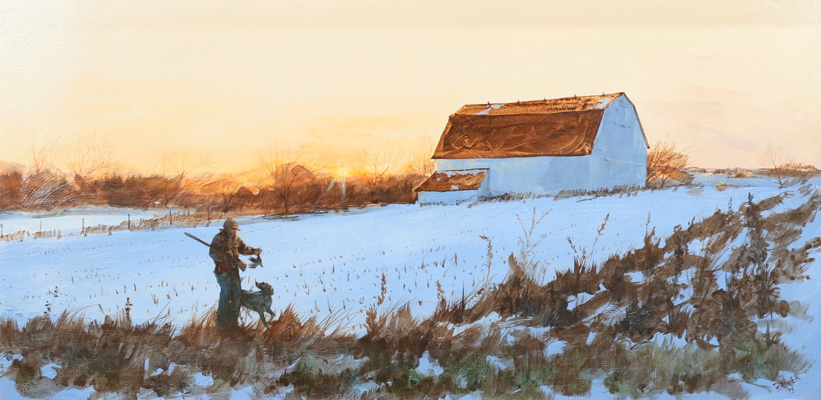 Ron Raymer Acrylic on Masonite Sunset Hunt Scene (1 of 7)