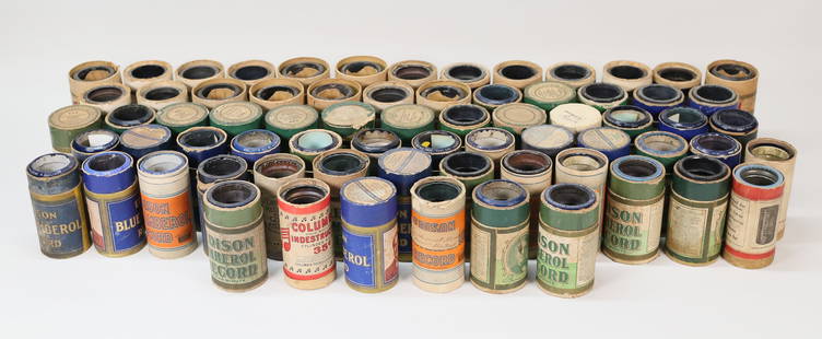 Lot of Phonograph Cylinder Records Mostly Edison: Lot of 70 phonograph cylinders, including 2 minute, 4 minute, blue, Edison Amberol, Oxford. All as is.