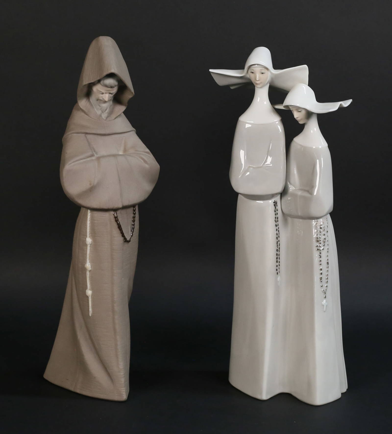 2 Lladro Porcelain Figures Nuns & Monk Auction