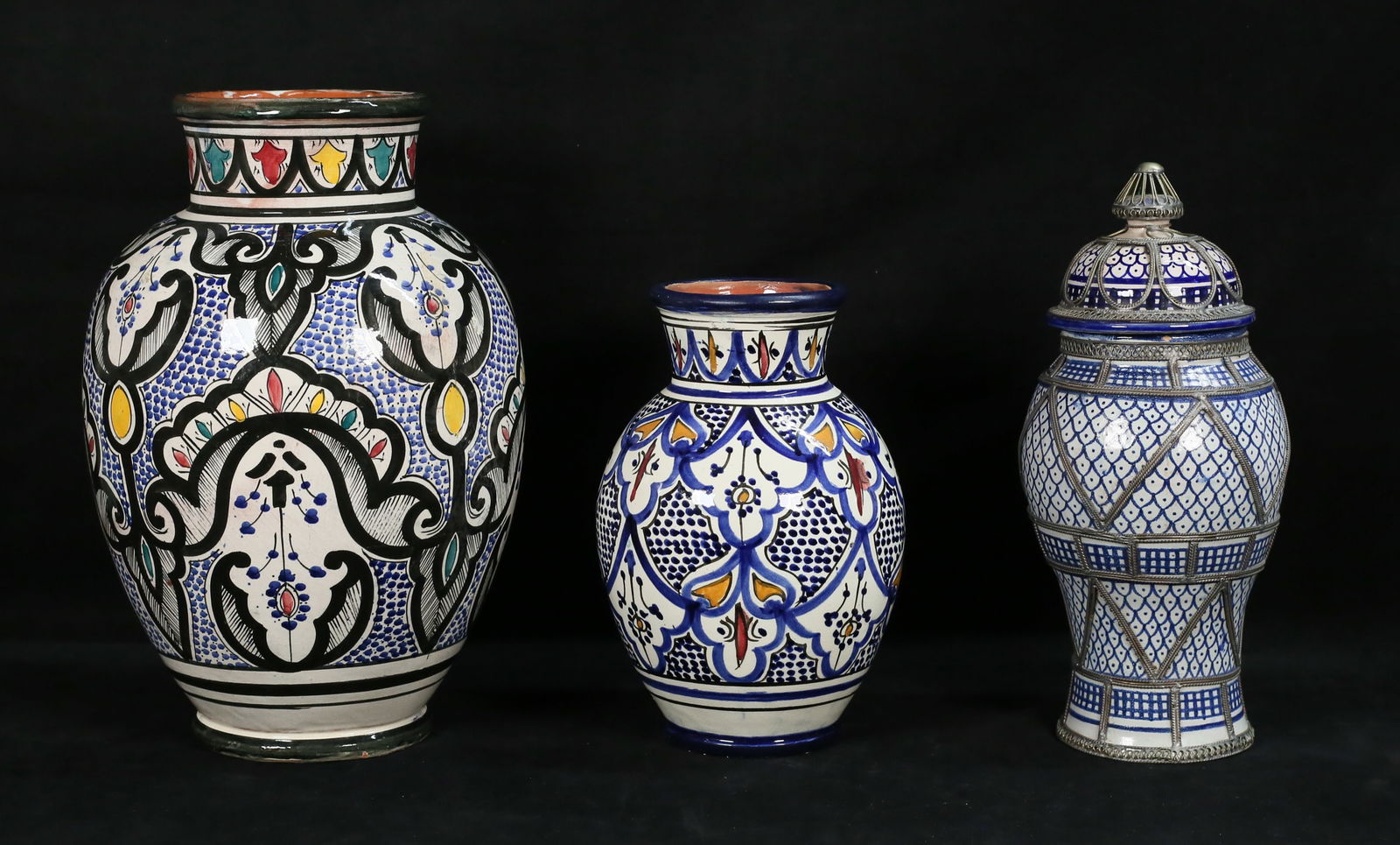 3 Pieces Moroccan Pottery Jar & 2 Vases (1 of 20)