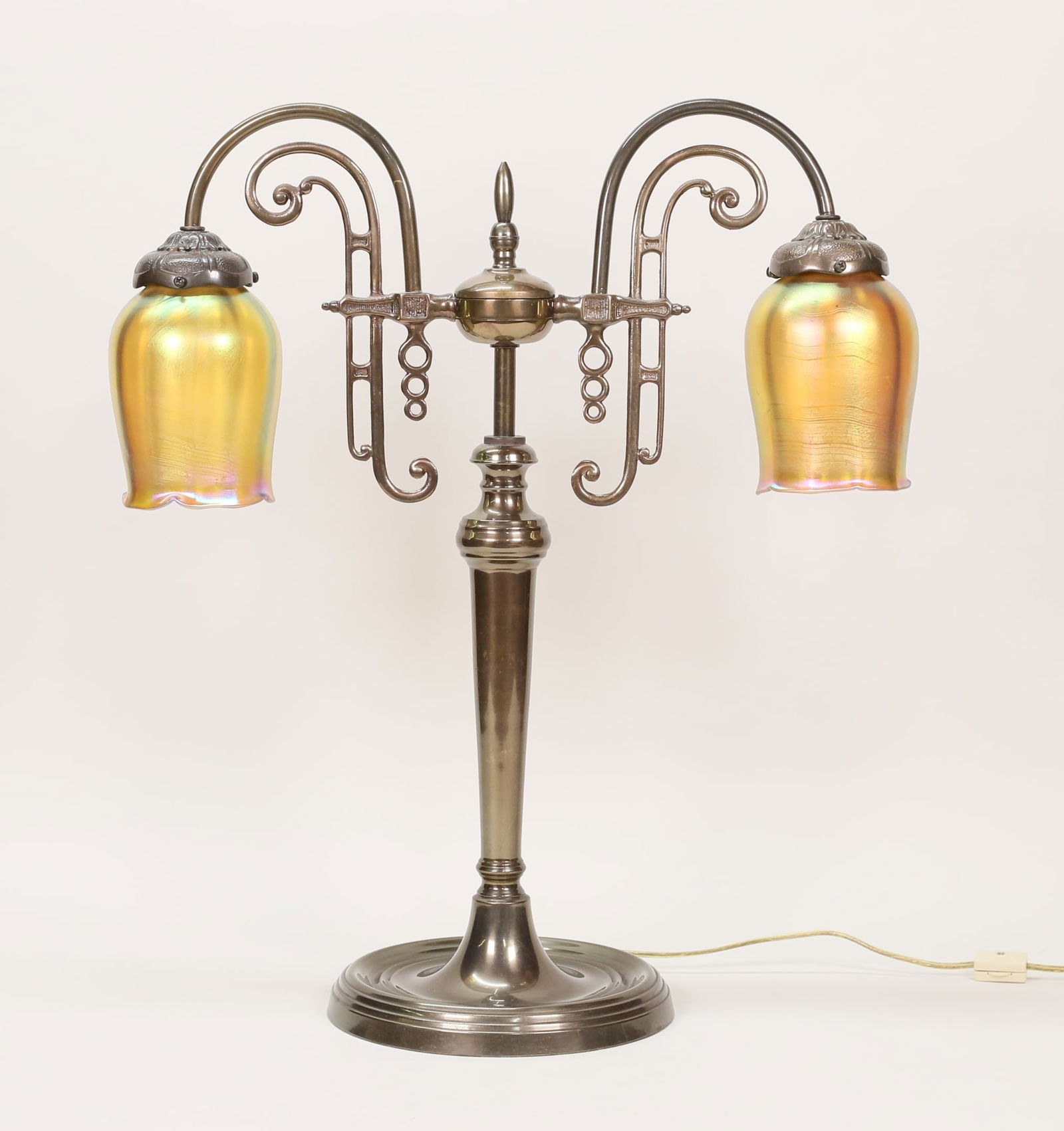 Art Deco Double Arm Lamp With Tiffany Style Shades (1 of 20)