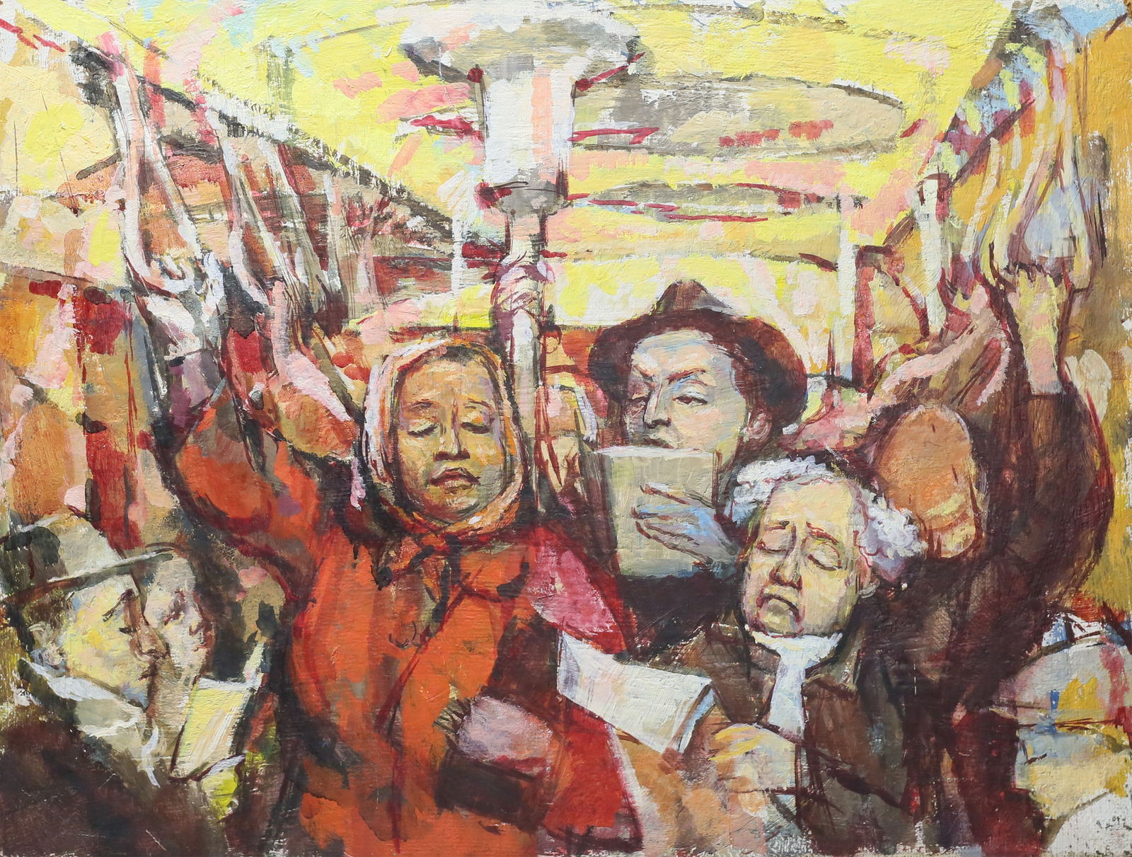 Irwin Greenberg Oil on Masonite Subway Riders (1 of 6)